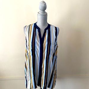 JONES NEW YORK STRIPED SLEEVELESS HIGH-LOW OPEN BACK TOP SIZE LARGE 🌟EUC🌟
